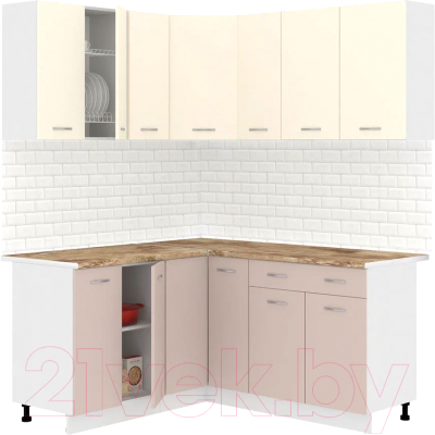 Кухонный гарнитур Кортекс-мебель Корнелия Лира 1.5x2.0 (крем/капучино/мадрид) - фото