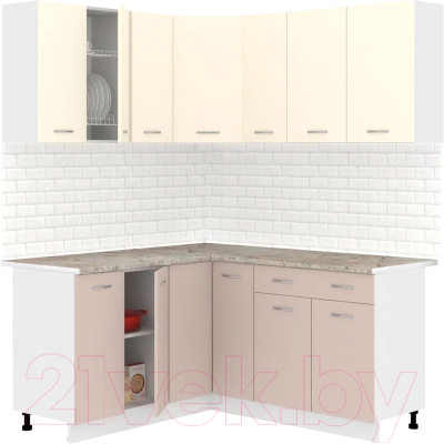 Кухонный гарнитур Кортекс-мебель Корнелия Лира 1.5x2.0 (крем/капучино/марсель) - фото