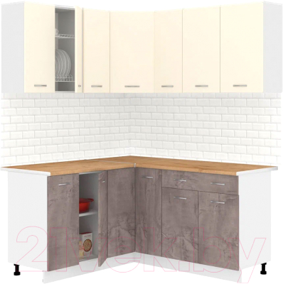 Кухонный гарнитур Кортекс-мебель Корнелия Лира 1.5x2.0 (крем/оникс/дуб бунратти) - фото