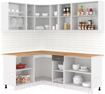 Кухонный гарнитур Кортекс-мебель Корнелия Лира 1.5x2.1 (белый/береза/дуб бунратти)