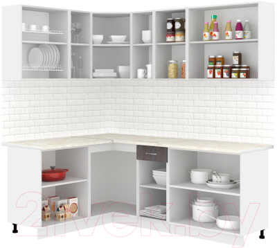 Кухонный гарнитур Кортекс-мебель Корнелия Лира 1.5x2.1 (белый/береза/королевский опал)