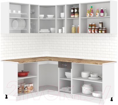 Кухонный гарнитур Кортекс-мебель Корнелия Лира 1.5x2.1 (белый/береза/мадрид)