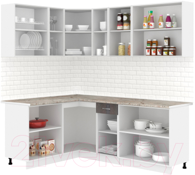 Кухонный гарнитур Кортекс-мебель Корнелия Лира 1.5x2.1 (белый/береза/марсель)