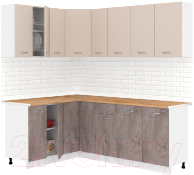 Кухонный гарнитур Кортекс-мебель Корнелия Лира 1.5x2.1 (капучино/оникс/дуб бунратти) - фото