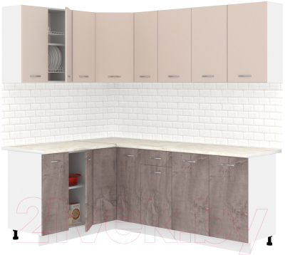 Кухонный гарнитур Кортекс-мебель Корнелия Лира 1.5x2.1 (капучино/оникс/королевский опал) - фото
