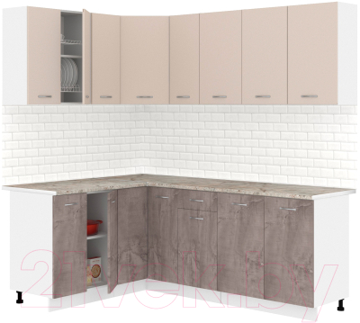 Кухонный гарнитур Кортекс-мебель Корнелия Лира 1.5x2.1 (капучино/оникс/марсель) - фото
