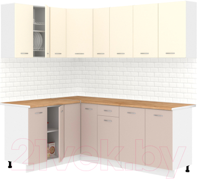 Кухонный гарнитур Кортекс-мебель Корнелия Лира 1.5x2.1 (крем/капучино/дуб бунратти) - фото