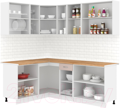 Кухонный гарнитур Кортекс-мебель Корнелия Лира 1.5x2.1 (крем/капучино/дуб бунратти)