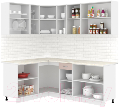Кухонный гарнитур Кортекс-мебель Корнелия Лира 1.5x2.1 (крем/капучино/королевский опал)