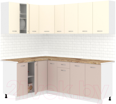Кухонный гарнитур Кортекс-мебель Корнелия Лира 1.5x2.1 (крем/капучино/мадрид) - фото