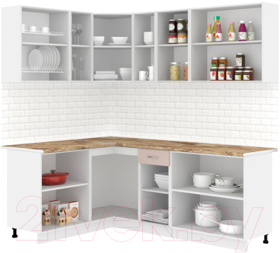 Кухонный гарнитур Кортекс-мебель Корнелия Лира 1.5x2.1 (крем/капучино/мадрид)