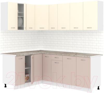 Кухонный гарнитур Кортекс-мебель Корнелия Лира 1.5x2.1 (крем/капучино/марсель) - фото