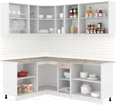 Кухонный гарнитур Кортекс-мебель Корнелия Лира 1.5x2.1 (крем/капучино/марсель)