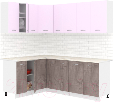 Кухонный гарнитур Кортекс-мебель Корнелия Лира 1.5x2.1 (сирень/оникс/королевский опал) - фото