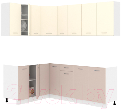 Кухонный гарнитур Кортекс-мебель Корнелия Лира 1.5x2.1 без столешницы (крем/капучино) - фото