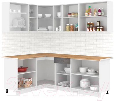 Кухонный гарнитур Кортекс-мебель Корнелия Лира 1.5x2.2 (белый/береза/дуб бунратти)
