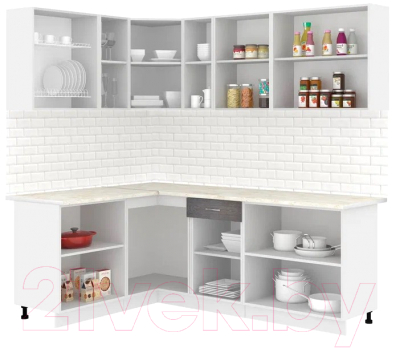 Кухонный гарнитур Кортекс-мебель Корнелия Лира 1.5x2.2 (белый/береза/королевский опал)