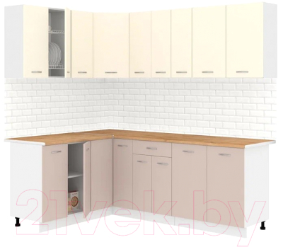 Кухонный гарнитур Кортекс-мебель Корнелия Лира 1.5x2.2 (крем/капучино/дуб бунратти) - фото