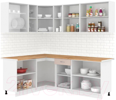 Кухонный гарнитур Кортекс-мебель Корнелия Лира 1.5x2.2 (крем/капучино/дуб бунратти)