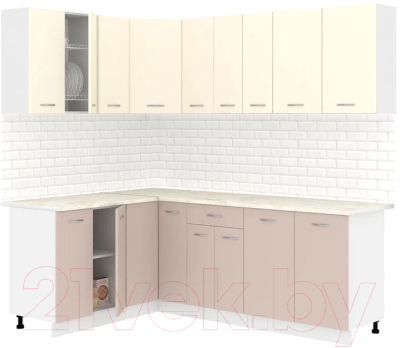 Кухонный гарнитур Кортекс-мебель Корнелия Лира 1.5x2.2 (крем/капучино/королевский опал) - фото