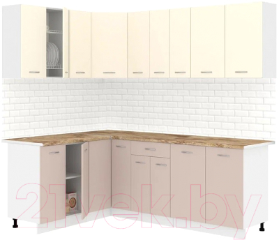 Кухонный гарнитур Кортекс-мебель Корнелия Лира 1.5x2.2 (крем/капучино/мадрид) - фото
