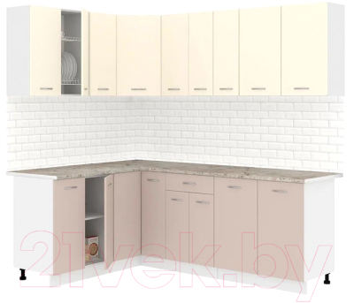 Кухонный гарнитур Кортекс-мебель Корнелия Лира 1.5x2.2 (крем/капучино/марсель) - фото
