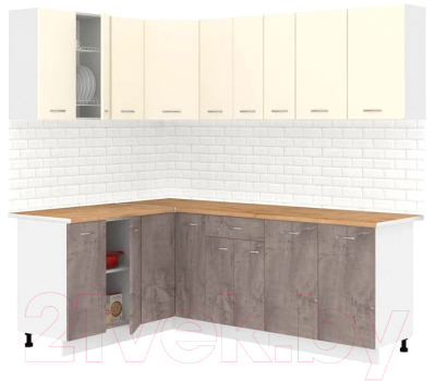 Кухонный гарнитур Кортекс-мебель Корнелия Лира 1.5x2.2 (крем/оникс/дуб бунратти) - фото