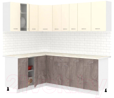 Кухонный гарнитур Кортекс-мебель Корнелия Лира 1.5x2.2 (крем/оникс/королевский опал) - фото