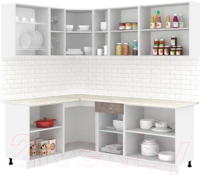 Кухонный гарнитур Кортекс-мебель Корнелия Лира 1.5x2.2 (крем/оникс/королевский опал)
