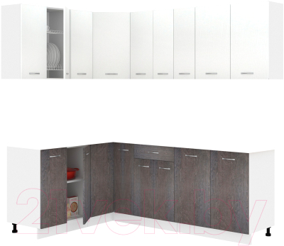 Кухонный гарнитур Кортекс-мебель Корнелия Лира 1.5x2.2 без столешницы (белый/береза) - фото