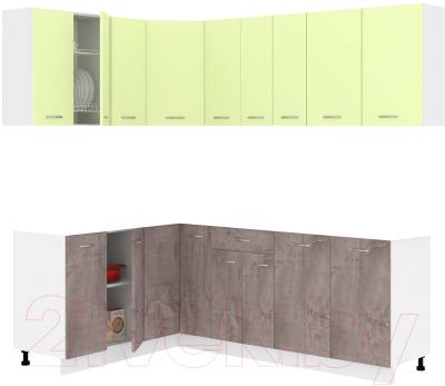Кухонный гарнитур Кортекс-мебель Корнелия Лира 1.5x2.2 без столешницы (салатовый/оникс) - фото