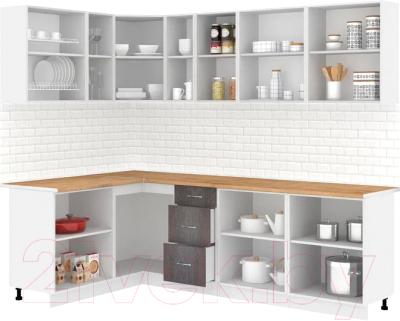 Кухонный гарнитур Кортекс-мебель Корнелия Лира 1.5x2.5 (белый/береза/дуб бунратти)