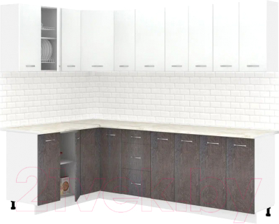 Кухонный гарнитур Кортекс-мебель Корнелия Лира 1.5x2.5 (белый/береза/королевский опал) - фото