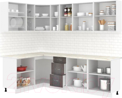 Кухонный гарнитур Кортекс-мебель Корнелия Лира 1.5x2.5 (белый/береза/королевский опал)