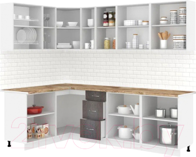Кухонный гарнитур Кортекс-мебель Корнелия Лира 1.5x2.5 (белый/береза/мадрид)