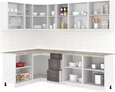 Кухонный гарнитур Кортекс-мебель Корнелия Лира 1.5x2.5 (белый/береза/марсель)