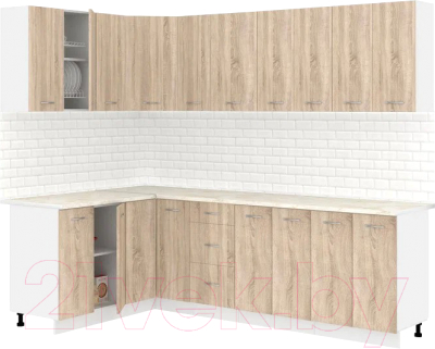 Кухонный гарнитур Кортекс-мебель Корнелия Лира 1.5x2.5 (дуб сонома/королевский опал) - фото