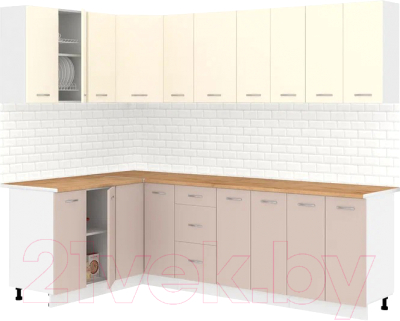 Кухонный гарнитур Кортекс-мебель Корнелия Лира 1.5x2.5 (крем/капучино/дуб бунратти) - фото