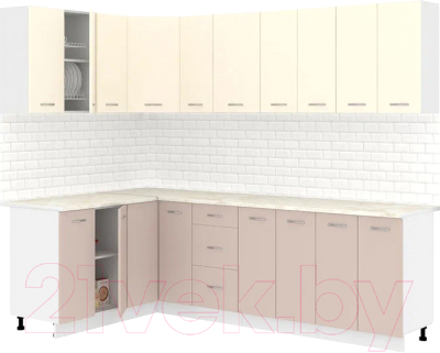 Кухонный гарнитур Кортекс-мебель Корнелия Лира 1.5x2.5 (крем/капучино/королевский опал) - фото