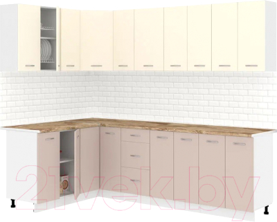 Кухонный гарнитур Кортекс-мебель Корнелия Лира 1.5x2.5 (крем/капучино/мадрид) - фото