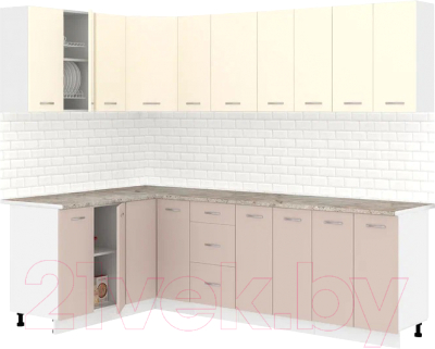 Кухонный гарнитур Кортекс-мебель Корнелия Лира 1.5x2.5 (крем/капучино/марсель) - фото