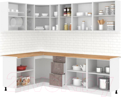 Кухонный гарнитур Кортекс-мебель Корнелия Лира 1.5x2.5 (крем/оникс/дуб бунратти)