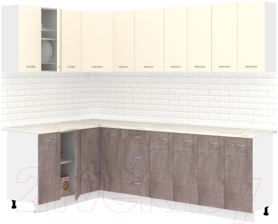 Кухонный гарнитур Кортекс-мебель Корнелия Лира 1.5x2.5м (крем/оникс/королевский опал) - фото