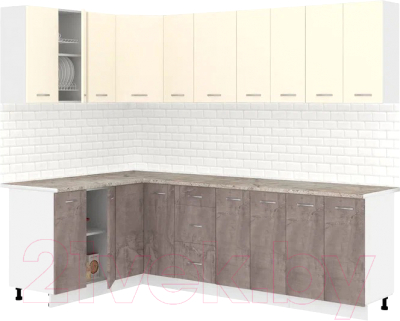 Кухонный гарнитур Кортекс-мебель Корнелия Лира 1.5x2.5 (крем/оникс/марсель) - фото