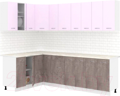 Кухонный гарнитур Кортекс-мебель Корнелия Лира 1.5x2.5 (сирень/оникс/королевский опал) - фото