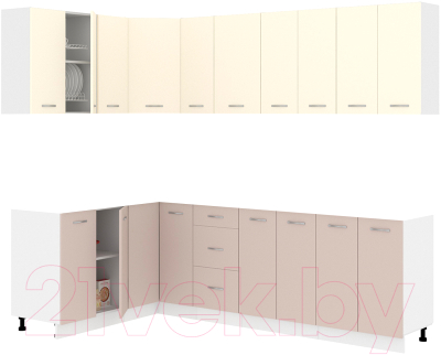 Кухонный гарнитур Кортекс-мебель Корнелия Лира 1.5x2.5 без столешницы (крем/капучино) - фото