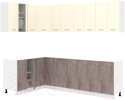 Кухонный гарнитур Кортекс-мебель Корнелия Лира 1.5x2.5 без столешницы (крем/оникс) - фото