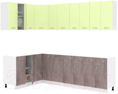 Кухонный гарнитур Кортекс-мебель Корнелия Лира 1.5x2.5 без столешницы (салатовый/оникс) - фото