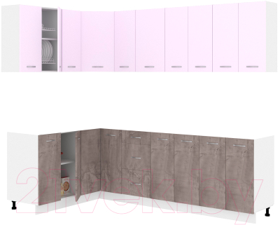 Кухонный гарнитур Кортекс-мебель Корнелия Лира 1.5x2.5 без столешницы (сирень/оникс) - фото