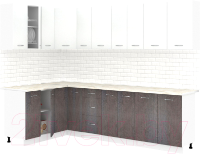 Кухонный гарнитур Кортекс-мебель Корнелия Лира 1.5x2.7 (белый/береза/королевский опал) - фото